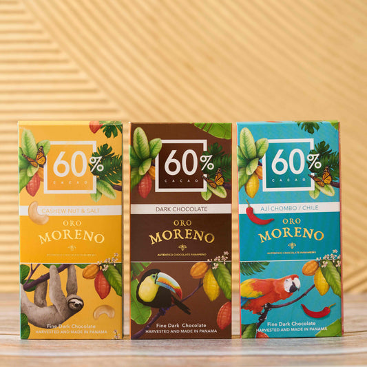 3 PACK BARRAS DE CHOCOLATE:  PEPITAS DE MARÑON 60%  – CACAO 60% - AJÍ CHOMBO 60%